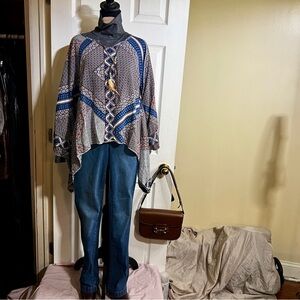 Wms Boho Hippie Paisley Butterfly Festival Tunic Poncho Top S/M